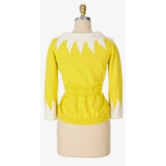 NWT!! Anthropologie MOTH Wisteria Cardigan Lace Appliqués Canary Yellow Small - Picture 8 of 15